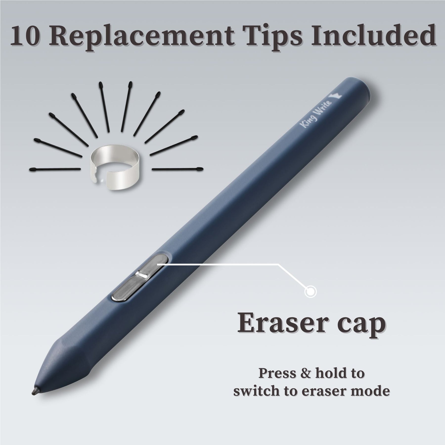 King Write SY05 EMR Stylus Pen for Kindle Scribe & reMarkable 2, 4096 Pressure, Digital Eraser, Battery-Free, Magnetic Attach, 10 Replacement Tips